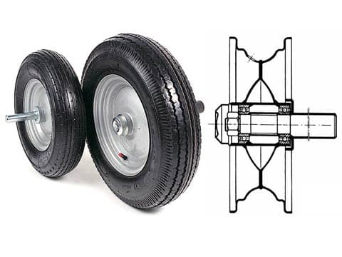 TYRED WHEELS WITH BEARINGS, DRIVE SHAFT AND CAP