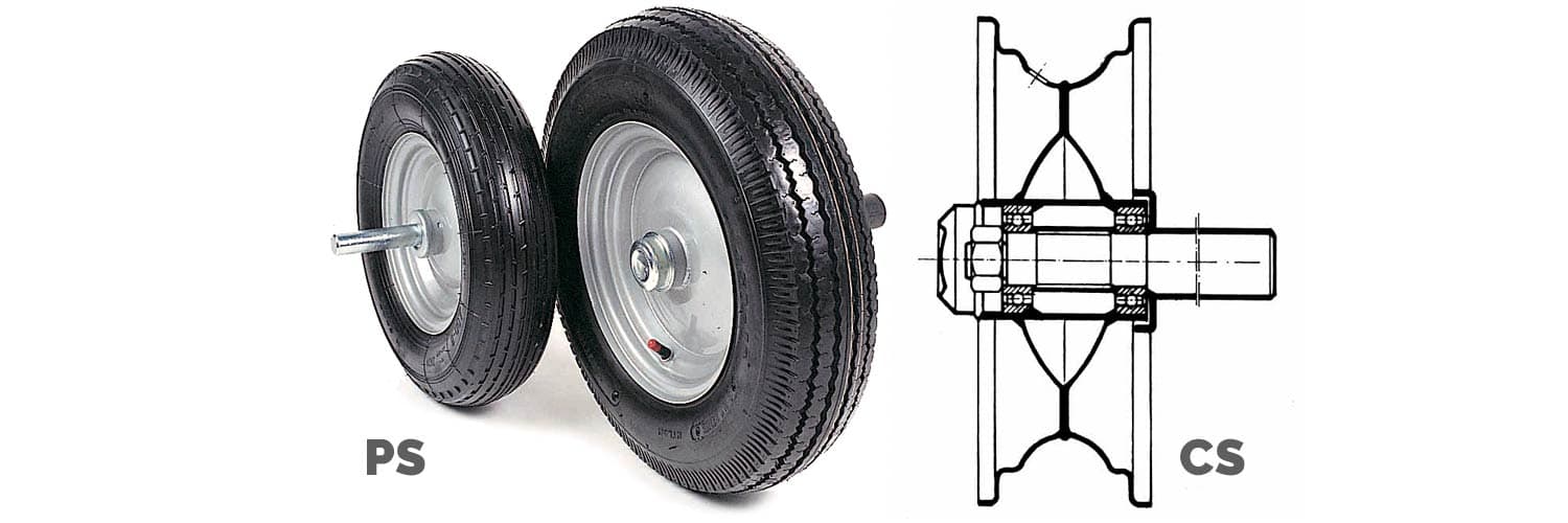 TYRED WHEELS WITH BEARINGS, DRIVE SHAFT AND CAP