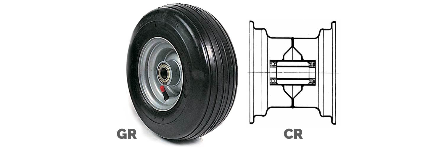 RIBBED TYRED WHEELS WITH BEARINGS