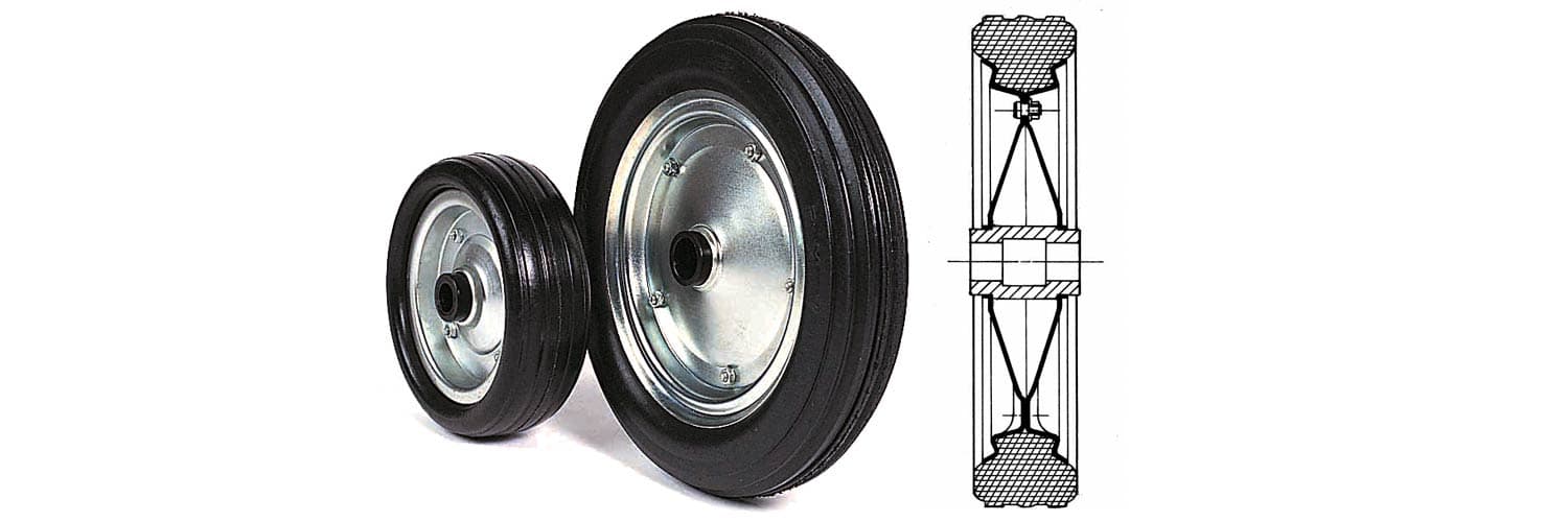 DEMOUNTABLE SOLID RUBBER WHEELS WITH NYLON HUBS