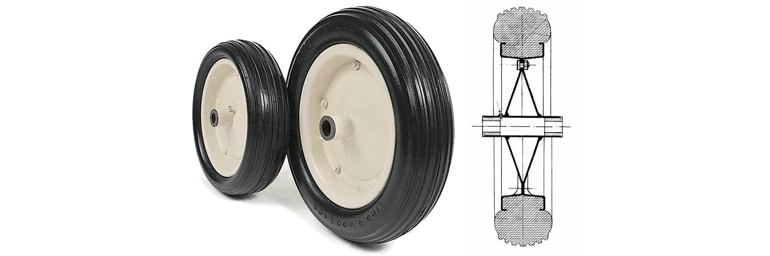 SOLID RUBBER WHEELS WITH NYLON BUSHES AND HUBS