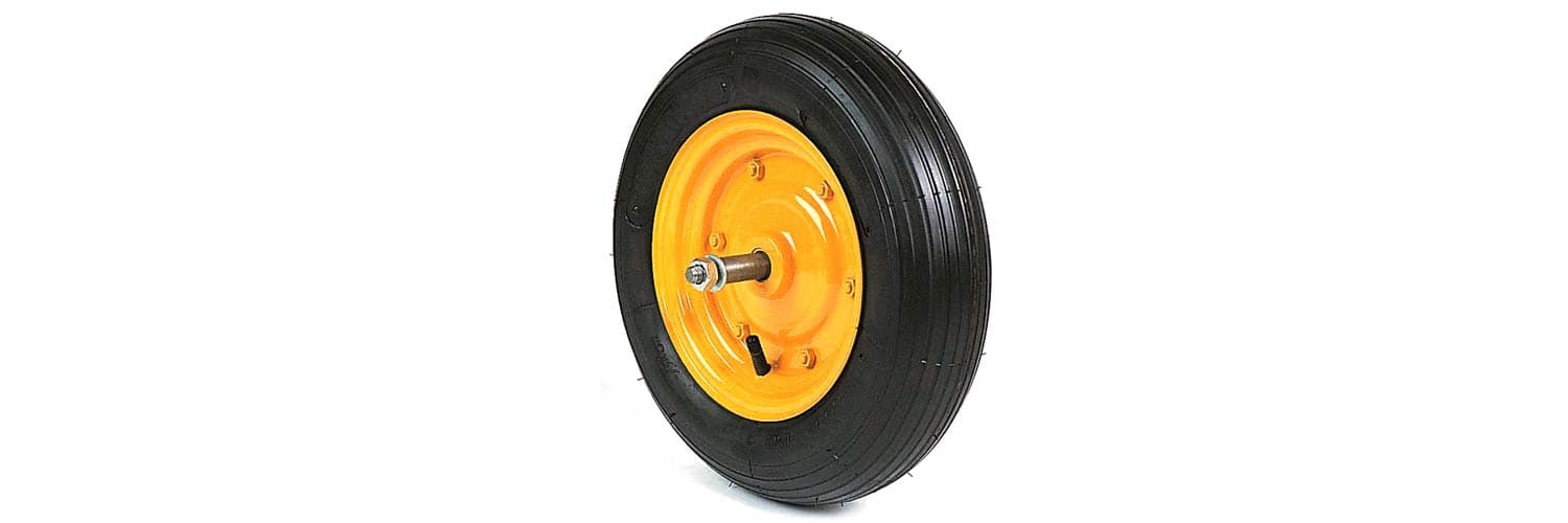 TYRED WHEELS WITH BEARINGS AND THREADED AXLE